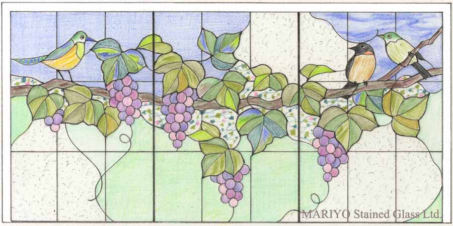 ステンドグラスデザイン葡萄と鳥 鶴見