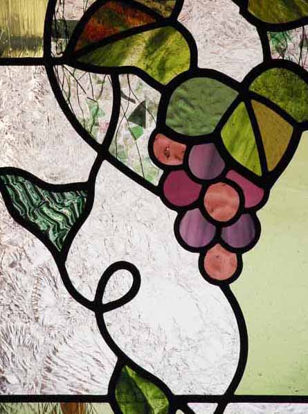 ぶどう図柄のステンドグラス 1/2 葡萄の房 葉 拡大写真 | 作家ブログ